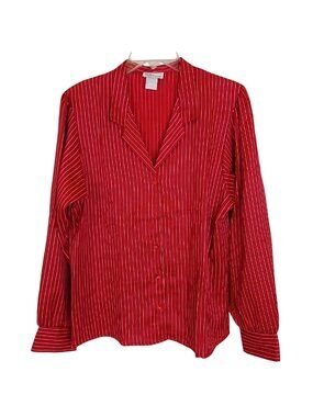 VTG'70s Levis Strauss & Co Blouse Womens Sz 14 Red Striped Button LS #D-23
